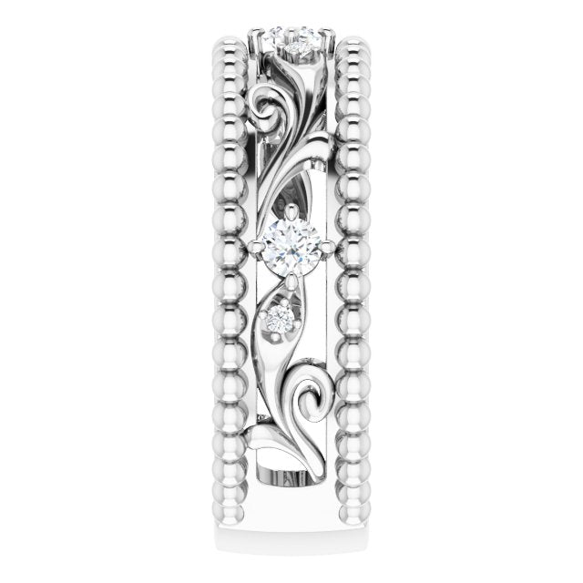 Filigree and Milgrain Accent Vintage Inspired Diamond Wedding Band-VIRABYANI